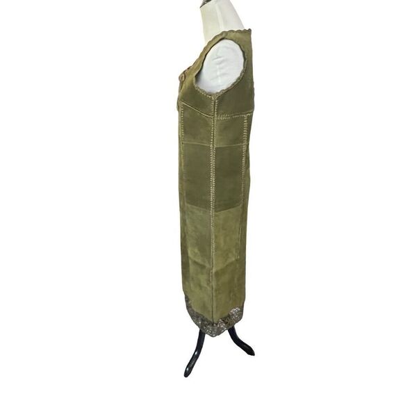 S.M.H. Boutique Patchwork Leather Olive Midi Dress Size 8 - Picture 3 of 8